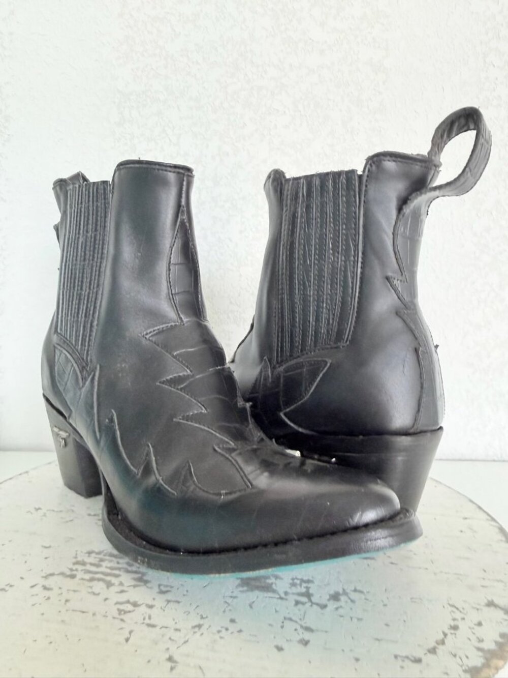 Lane Boots CHELSEA Black Cowboy Bootie Womens 7.5 Western Leather Short Ankle